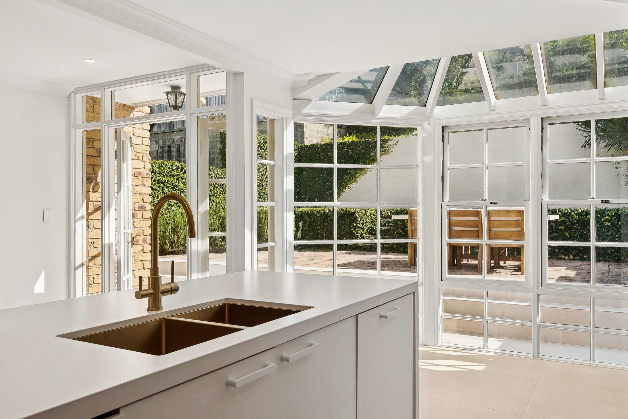 The island and sunroom